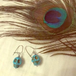Turquoise skull Mexican Day of the Dead earrings